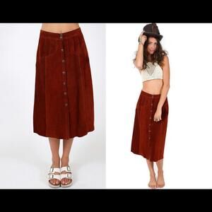 Rust Suede Leather Skirt Vintage Circa 1970s -  Maxi calf